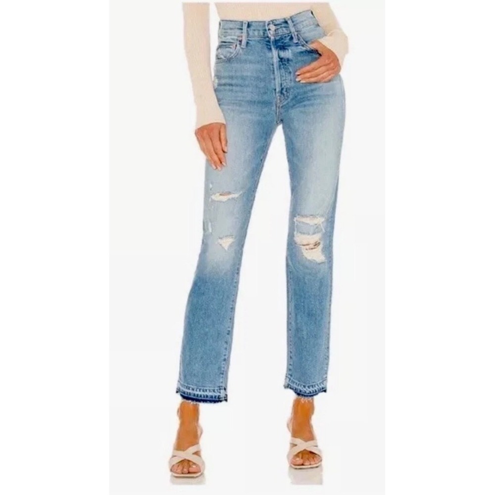 Mother High Waisted Hiker Hover Undone Hem Jeans On My Knees Distressed 32